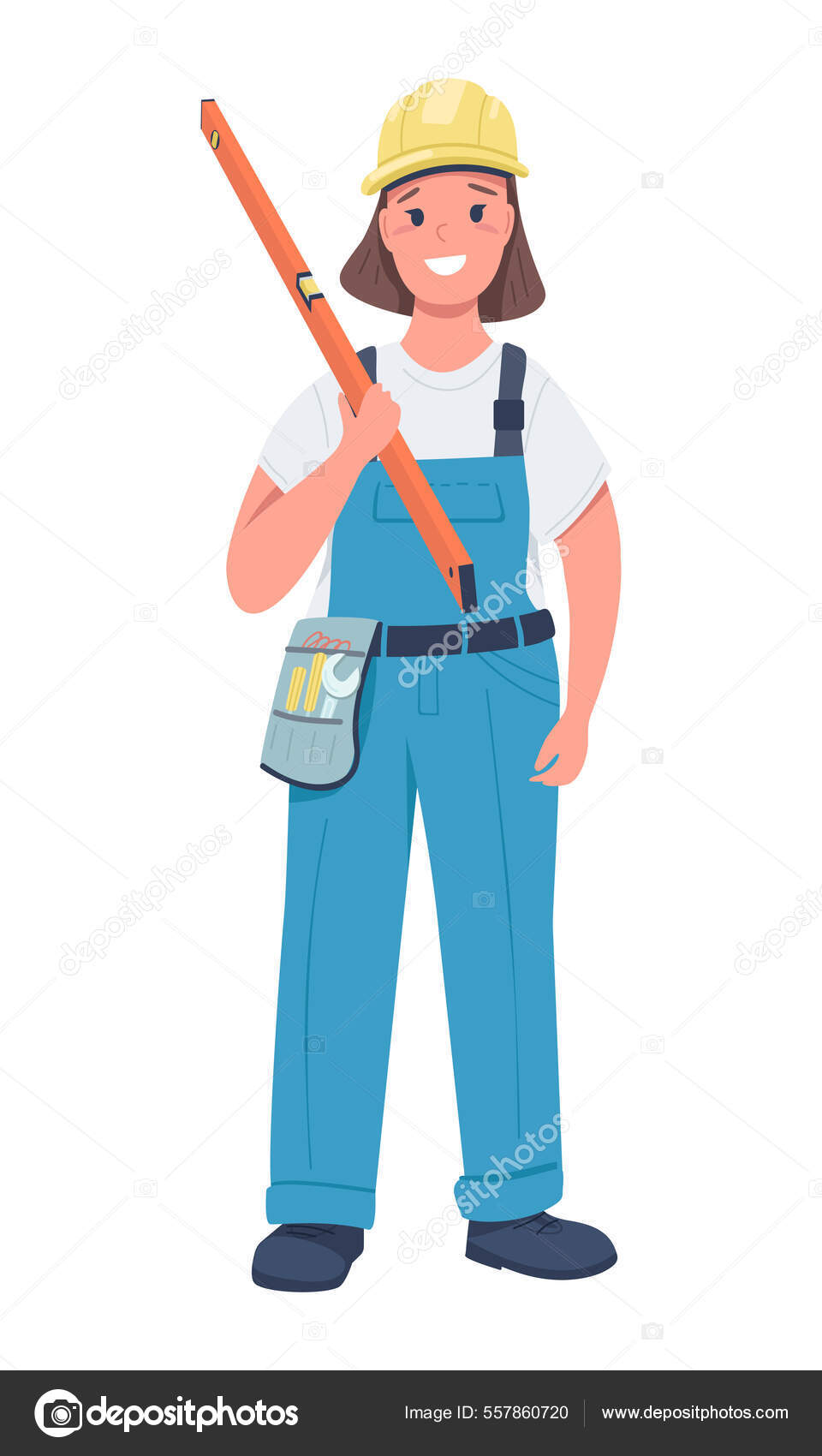 Mujer Trabajador Reparación Semi Plana Vector Color Carácter Figura Pie  Vector de stock #557860720 de ©IMG visuals characters, image size:960x1700