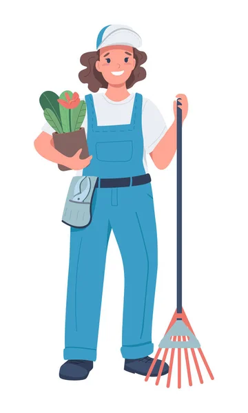 Mujer Jardinero Semi Plana Color Vector Carácter Figura Pie Persona — Archivo Imágenes Vectoriales