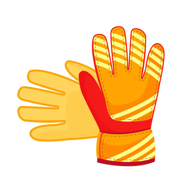Футбольный вратарь перчатки полу плоского цвета векторный объект. Спортивное оборудование. Спортивное снаряжение. Фитнес-инструмент. Полноразмерный предмет на белом. Простая иллюстрация в стиле мультфильма для веб-графического дизайна и анимации