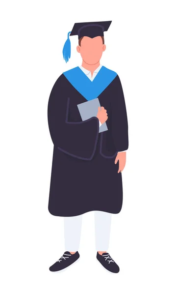 毕业学生半平面彩色矢量字符 站立的身材 全身白皙的人用于网页平面设计和动画的Alumnus简单卡通画 — 图库矢量图片
