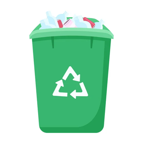 Kosz Śmieci Plastikowych Butelek Półpłaski Obiekt Wektor Kolorów Zbieranie Śmieci — Wektor stockowy