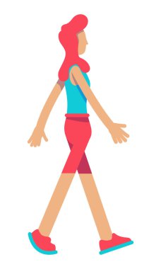 Yazlık kıyafet giyen kızıl saçlı kız yarı düz renk vektör karakter. Yürüyen figür. Beyazın üzerinde tam vücut insan. Web grafik tasarımı ve animasyonu için basit çizgi film stili çizimi