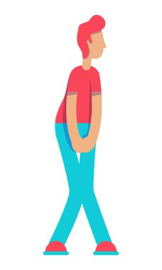 Adamın yarı düz renk vektör karakterine ihtiyacı var. Banyoya gidiyorum. Ayakta duran figür. Beyazın üzerinde tam vücut insan. Web grafik tasarımı ve animasyonu için basit çizgi film stili çizimi