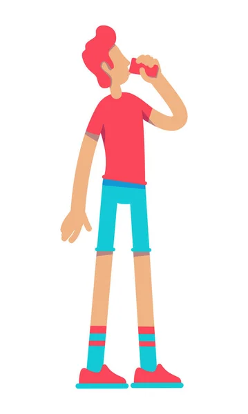 Man Drinking Enough Water Semi Flat Color Vector Character Standing — ストックベクタ