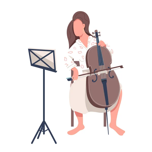 漂亮的女士玩小提琴手半扁平的颜色矢量字符 全身白皙的人用于网页平面设计和动画的简单卡通风格图解 — 图库矢量图片