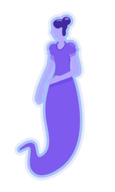 Yarı düz renk vektör karakterli ölü kadının hayaleti. Ayakta duran figür. Paranormal aktivite. Beyazın üzerinde tam vücut insan. Web grafik tasarımı ve animasyonu için basit çizgi film stili çizimi