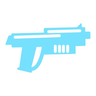 Fütürist silah yarı düz renk vektör nesnesi. Askeri güç. Tam boy beyaz. Modern askeri silah. Web grafik tasarımı ve animasyonu için basit çizgi film stili çizimi