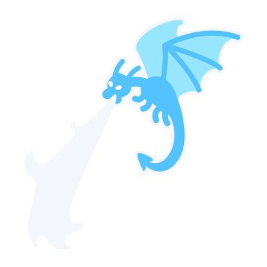 Uçan ejderha ateş soluyan yarı düz renk vektör karakteri. Uçan figür. Beyazda tam vücut kişiliği. Mitolojik canavar. Web grafik tasarımı ve animasyonu için basit çizgi film stili çizimi