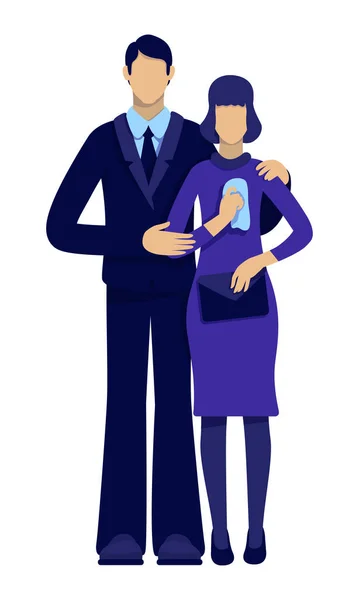 Couple Visiting Funeral Semi Flat Color Vector Characters Standing Figures — Stock Vector