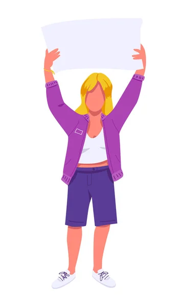 Ativista Feminina Com Caráter Vetorial Cor Semi Plana Placard Figura —  Vetores de Stock