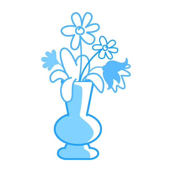 Μπλε Λουλούδια Βάζο Ημι Επίπεδη Χρώμα Διάνυσμα Αντικείμενο Λουλούδι Μπουκέτο — Διανυσματικό Αρχείο