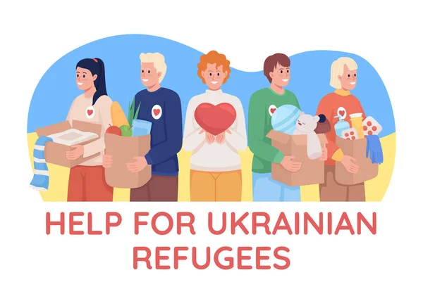 Помощь Украинским Беженцам Вектор Изолированной Иллюстрации Волонтеры Еда Медикаменты Плоские — стоковый вектор