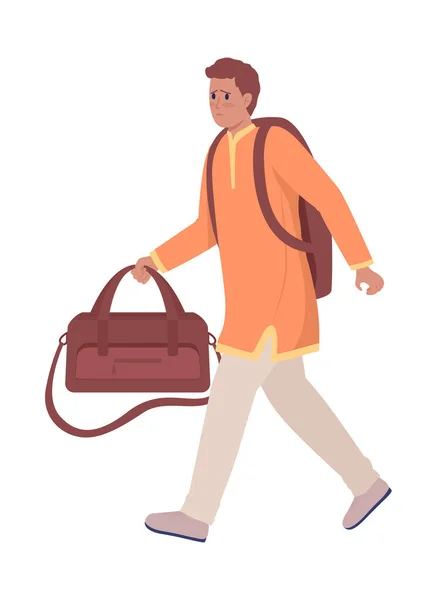 Male Asylum Seeker Luggage Backpack Semi Flat Color Vector Character — Stock Vector