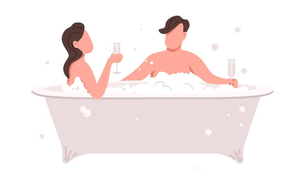 Pareja Celebrando Aniversario Bañera Semi Plana Color Vector Caracteres Figuras — Archivo Imágenes Vectoriales