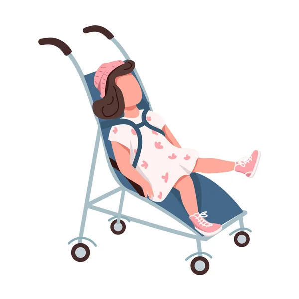 Petite Fille Assise Dans Poussette Tout Petit Personnage Vecteur Couleur — Image vectorielle
