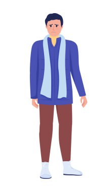 Erkek savaş mağduru, kalkış için yarı düz renk vektör karakter bekliyor. Ümitsiz bir figür. Beyazın üzerinde tam vücut insan. Web grafik tasarımı ve animasyonu için basit çizgi film stili çizimi