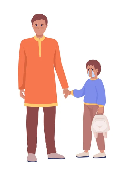 Dad Holding Crying Son Hand Semi Flat Color Vector Characters — Stock Vector