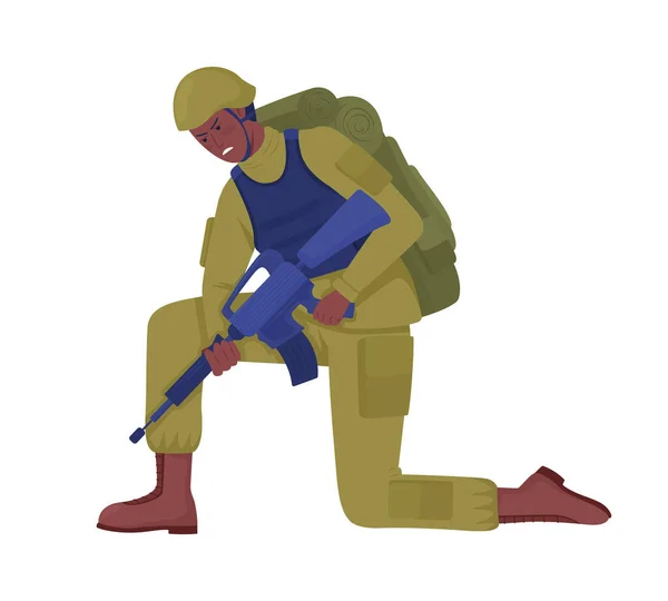 Homme Militaire Avec Arme Feu Semi Plat Couleur Vecteur Caractère — Image vectorielle