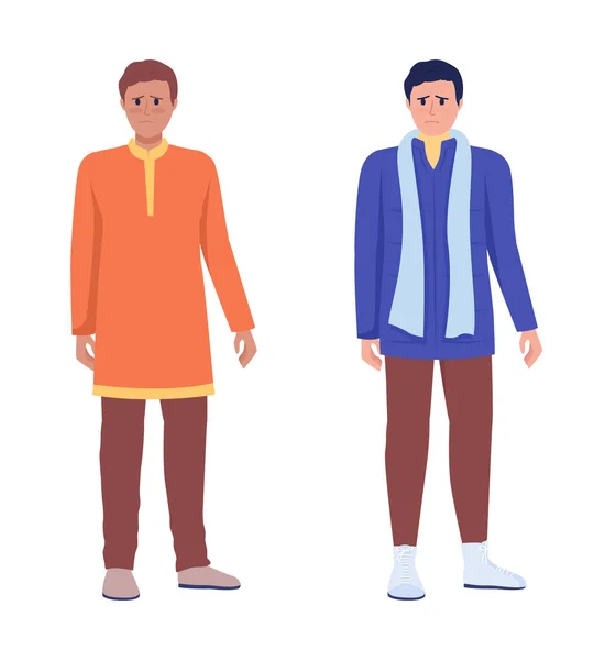 Male Asylum Seekers Semi Flat Color Vector Characters Set Downhearted — Stock Vector