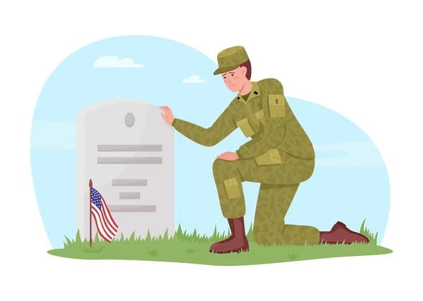 Memorial Day America Vector Isolated Illustration Sad Soldier Friend Gave —  Vetores de Stock