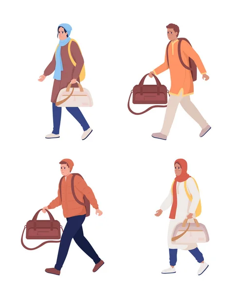 Adult Refugees Running Away Semi Flat Color Vector Character Set — Vetor de Stock