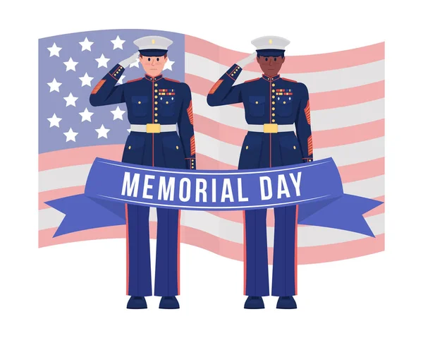 American Memorial Dia Vetor Isolado Ilustração Soldados Personagens Planas Bandeira — Vetor de Stock