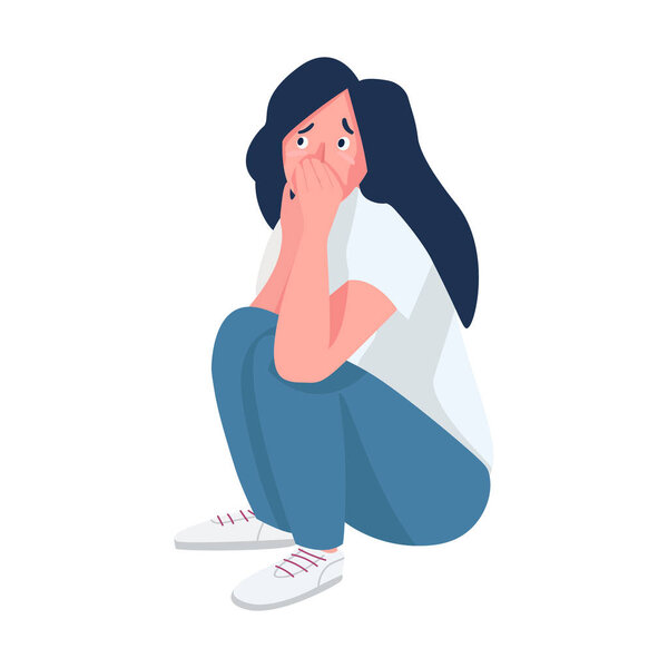 Young girl suffering from panic attack semi flat color vector character. Posing figure. Full body person on white. Simple cartoon style illustration for web graphic design and animation