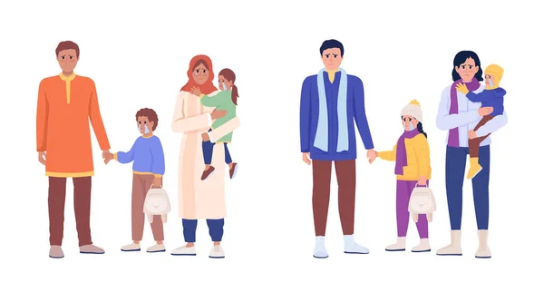 People Children Waiting Evacuation Semi Flat Color Vector Character Set — Image vectorielle
