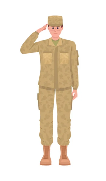 Military Man Camouflage Uniform Semi Flat Color Vector Character Standing — Stock Vector