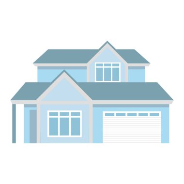 Yarı düz renk vektör nesnesi olan aile üyeleri için rahat bir kulübe. İki katlı ev. Tam boy beyaz. Web grafik tasarımı ve animasyonu için basit çizgi film stili çizimi