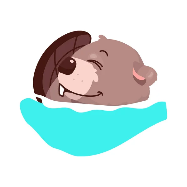 Cute Beaver Embracing Tail Sleeping Semi Flat Color Vector Character — Vetor de Stock