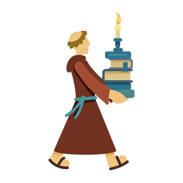 Monk Pile Books Semi Flat Color Vector Character Walking Figure — Wektor stockowy