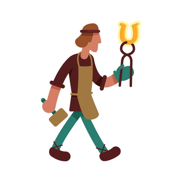 Medieval Blacksmith Semi Flat Color Vector Character Walking Figure Full — Wektor stockowy