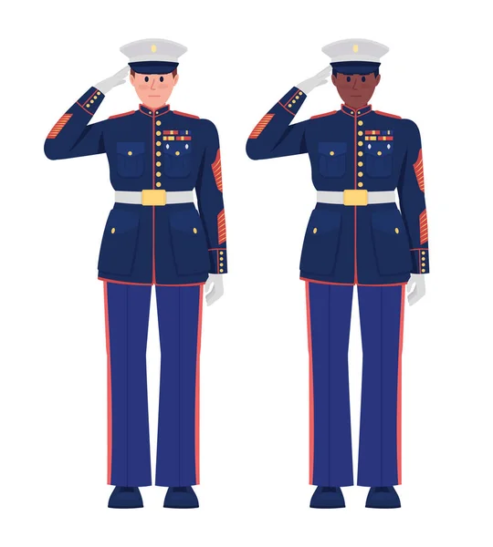 Full Dress Uniform Semi Flat Color Vector Characters Standing Figures — Stock Vector