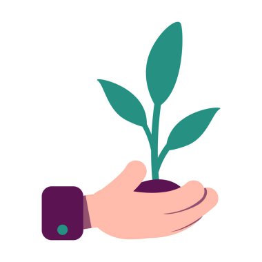 Yarı düz renk vektör nesneli bir el. Ekosistem koruma. Tam boy beyaz. Tarım ekolojisi. Web grafik tasarımı ve animasyonu için basit çizgi film stili çizimi