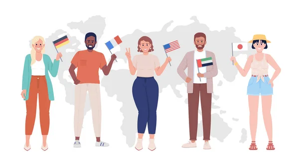 Πολιτιστική Και Γλωσσική Πολυμορφία Διάνυσμα Απομονωμένη Απεικόνιση Άνθρωποι Σημαίες Χώρα — Διανυσματικό Αρχείο