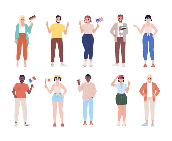 Multicultural Society Semi Flat Color Vector Character Set Standing Figures — Stok Vektör