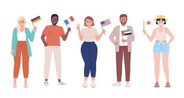 Άνθρωποι Σημαίες Χώρα Ημι Επίπεδη Χρώμα Διανυσματικούς Χαρακτήρες Μόνιμη Στοιχεία — Διανυσματικό Αρχείο