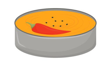 Yarısı düz renk vektör elementinde baharatlı çorba. Beyaz üzerine tam boy nesne. Acı biberle tatlandırılmış. Web grafik tasarımı ve animasyonu için acılı köri basit çizgi film stili çizimi