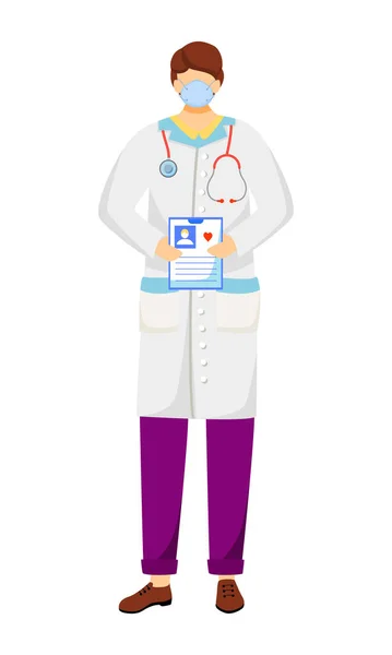 Doctor Holding Medical Anamnesis Semi Flat Color Vector Character Standing — 스톡 벡터