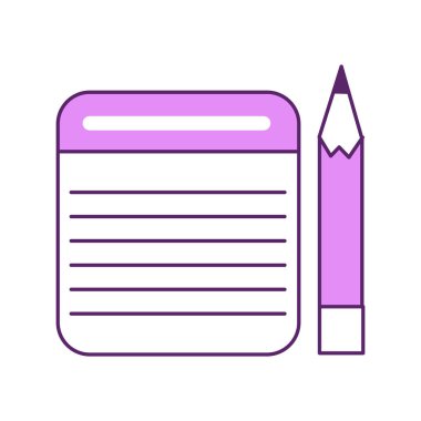 Not defteri ve kalem yarı düz renk vektör elementi. Beyaz üzerine tam boy nesne. Boş bir defter. Web grafik tasarımı ve animasyonu için basit çizgi film biçimi illüstrasyonunu yaz