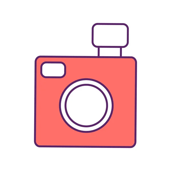 フォトカメラ半フラットカラーベクトル要素 白のフルサイズのオブジェクト 趣味や仕事のための光学機器 ウェブグラフィックデザインやアニメーションのための簡単な漫画スタイルのイラストを写真 — ストックベクタ