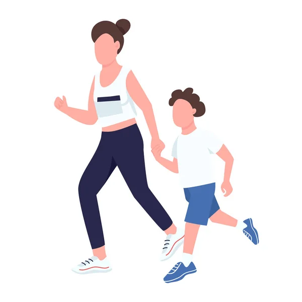 Mother Son Running Semi Flat Color Vector Characters Posing Figures — Image vectorielle