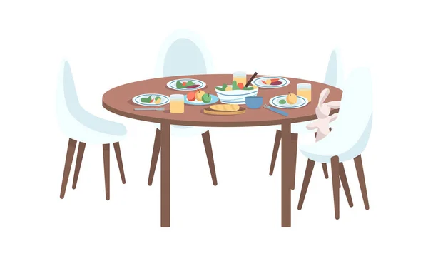 餐桌半扁平色矢量元素 白色上的全尺寸物体 家庭常规和传统 为网页平面设计和动画服务家庭膳食简单卡通画 — 图库矢量图片