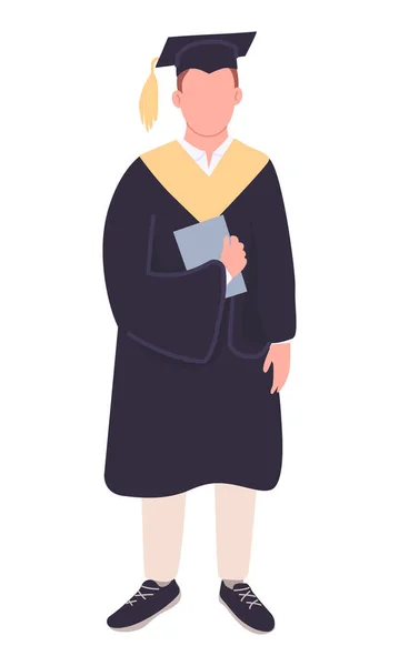 Student Holding Diploma Semi Flat Color Vector Character Standing Figure — Stok Vektör