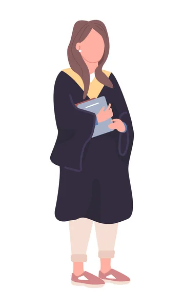 Lady Holding Worksheets Semi Flat Color Vector Character Standing Figure — Stockvector