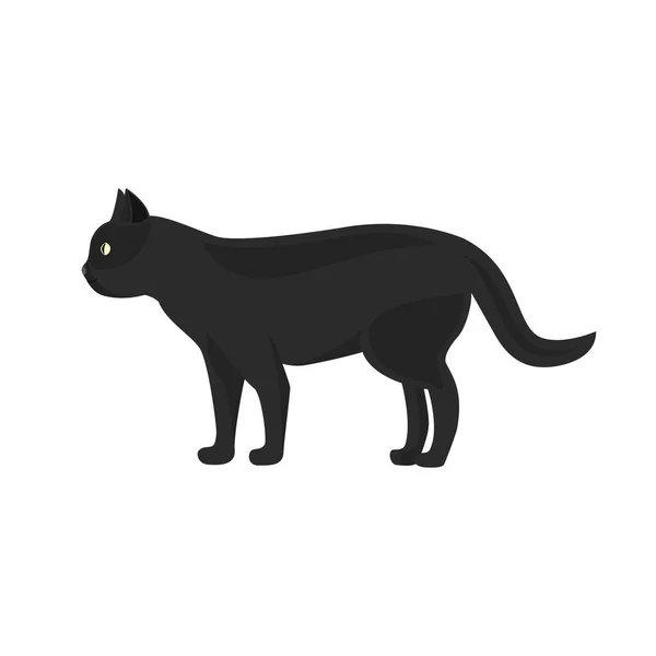 Black Cat Semi Flat Color Vector Element Full Sized Object — Vettoriale Stock