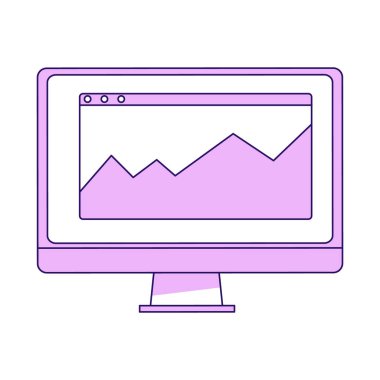 Bilgisayar masaüstü yarı düz renk vektör elemanı. Beyaz üzerine tam boy nesne. İş için bir cihaz. Web grafik tasarımı ve animasyonu için ekranda basit karikatür biçimi çizimi