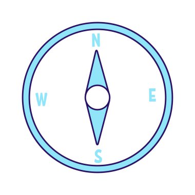 Yarı düz renk vektör elemanını pusula. Beyaz üzerine tam boy nesne. Mıknatıs oku. Coğrafi oryantasyon. Web grafik tasarımı ve animasyonu için basit bir çizgi film stili çizimi