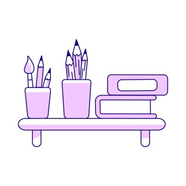 Sanatçı araçları yarı düz renk vektör elemanı. Beyaz üzerine tam boy nesne. Çizim için kalem ve fırça. Web grafik tasarımı ve animasyonu için basit karikatür biçimi çizimi